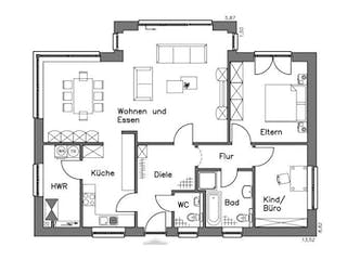 Massivhaus Bungalow BL 95 Variante K von Baudirekt, Bungalow Grundriss 1