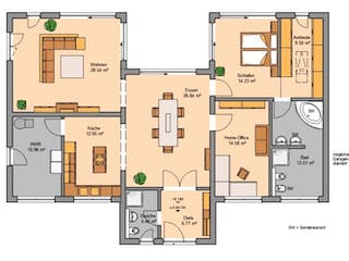 Massivhaus BUNGALOW FOKUS von Kern-Haus Chemnitz Schlüsselfertig ab 442900€, Bungalow Grundriss 1
