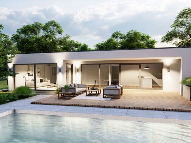 Massivhaus Bungalow Marienrachdorf 20-032 von Econ Das Haus, Bungalow Außenansicht 1 Massivhaus Bungalow Marienrachdorf 20-032 von Econ Das Haus, Bungalow Außenansicht 1