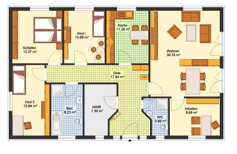 Massivhaus Bungalow MULDENTAL von Aktuell Bau, Bungalow Grundriss 1