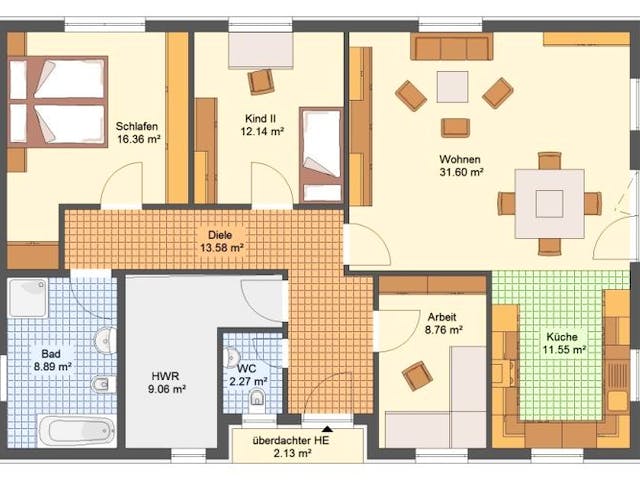 Massivhaus Bungalow PYRMONT von Aktuell Bau, Bungalow Grundriss 1