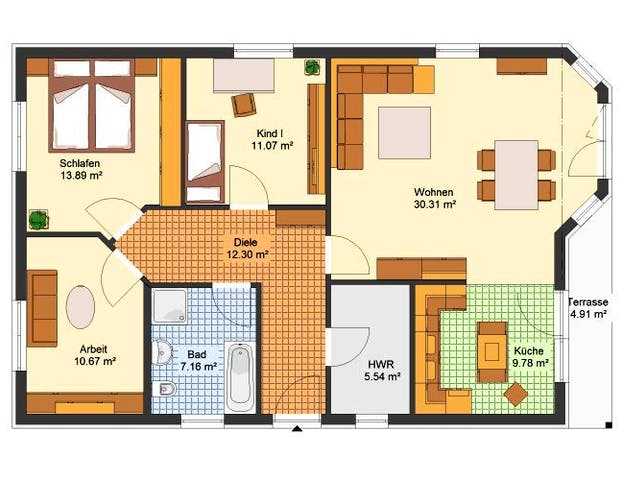 Massivhaus Bungalow WETTIN von Aktuell Bau, Bungalow Grundriss 1