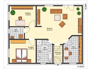 Massivhaus Classic 89 von HSE - Massivhaus, Bungalow Grundriss 1
