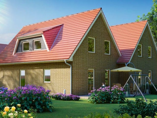 Massivhaus Doppelhaus HARMONIE von Aktuell Bau,  Außenansicht 1