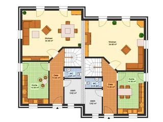 Massivhaus Doppelhaus HARMONIE von Aktuell Bau, Grundriss 1