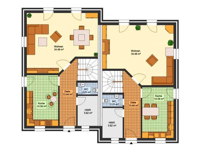 Massivhaus Doppelhaus HARMONIE von Aktuell Bau,  Grundriss 2