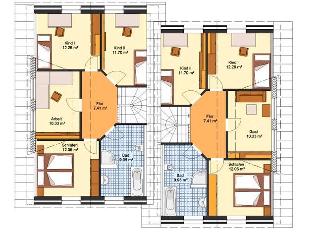 Massivhaus Doppelhaus HARMONIE von Aktuell Bau,  Grundriss 1