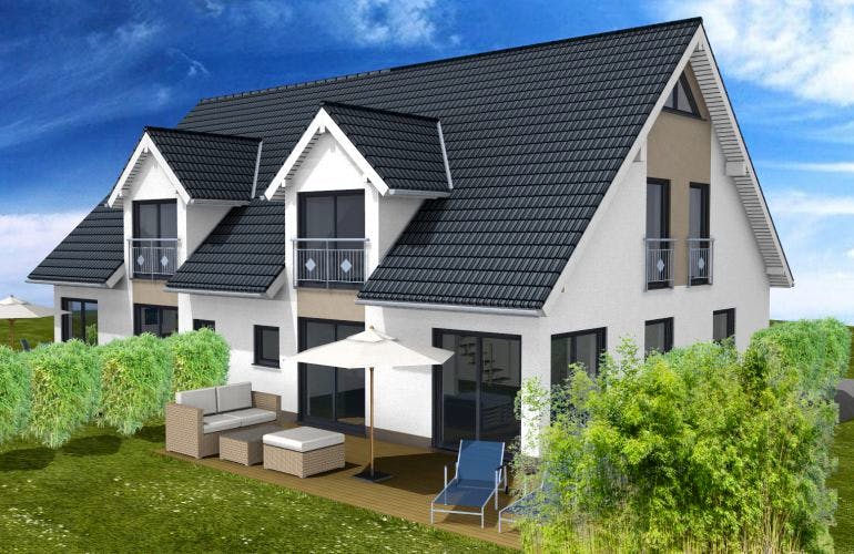 Massivhaus Doppelhaus Kelkheim von Immobilien Atelier Klaus Reuter, Außenansicht 1