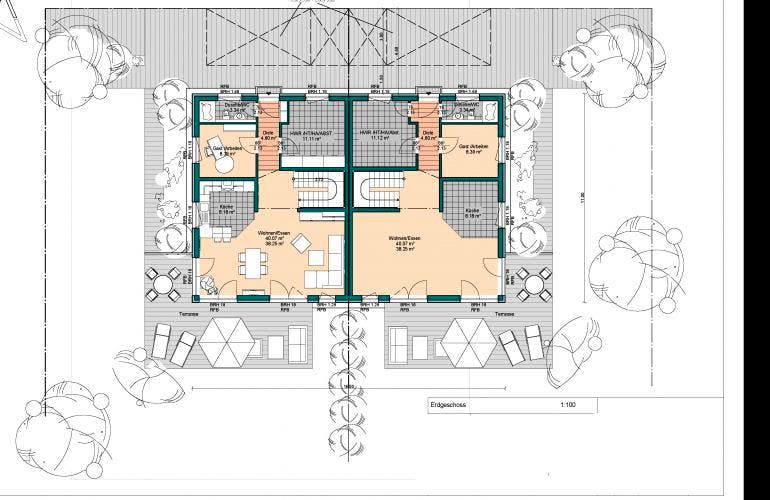 Massivhaus Doppelhaus Kelkheim von Immobilien Atelier Klaus Reuter, Grundriss 1