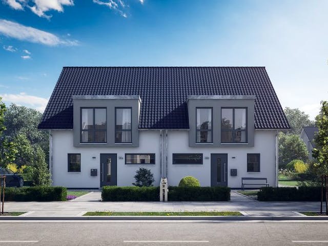 Massivhaus DOPPELHAUS VISEO von Kern-Haus Chemnitz Schlüsselfertig ab 399900€,  Außenansicht 2