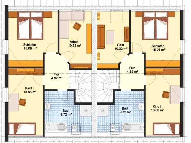 Massivhaus Doppelhaus WANNSEE von Aktuell Bau,  Grundriss 1