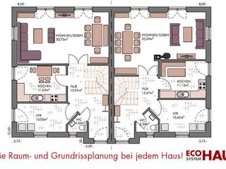 Massivhaus Duo Friesenhaus 130 von ECO System HAUS Schlüsselfertig ab 294500€, Satteldach-Klassiker Grundriss 1
