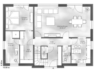 Massivhaus Einfamilienhaus Finn von Massive Wohnbau, Satteldach-Klassiker Grundriss 1