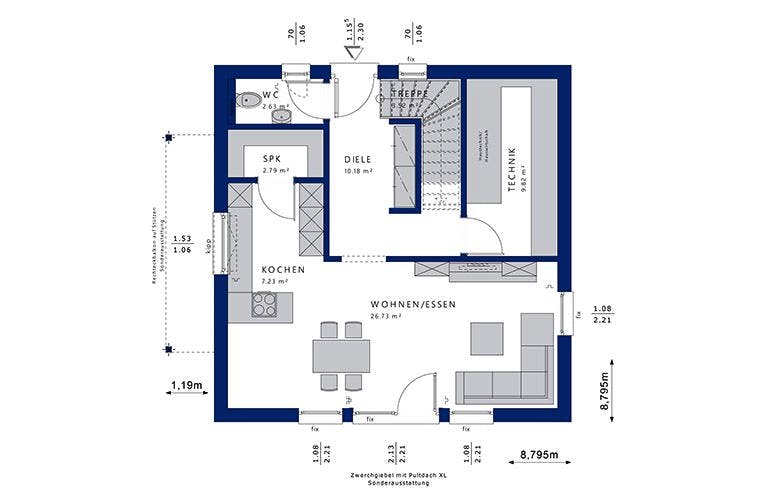 Fertighaus EVOLUTION 124 V2 von Bien-Zenker Schlüsselfertig ab 349093€, Satteldach-Klassiker Grundriss 1