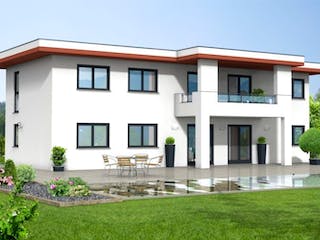 Massivhaus Flachdach Version 21 von Grundsteinhaus Schlüsselfertig ab 234500€, Stadtvilla Außenansicht 1