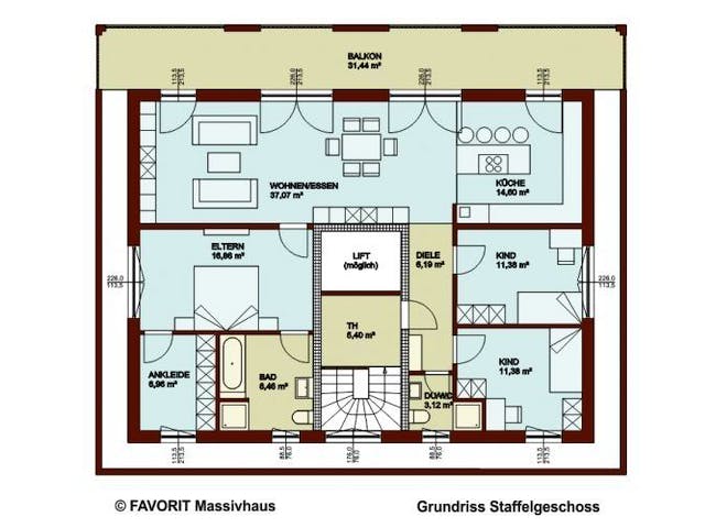 Massivhaus Format 5-484 (inactive) von FAVORIT Massivhaus Schlüsselfertig ab 902460€,  Grundriss 3