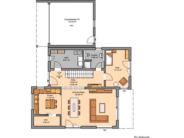 Massivhaus FUTURA BAUHAUS von Kern-Haus Chemnitz Schlüsselfertig ab 474900€, Cubushaus Grundriss 1