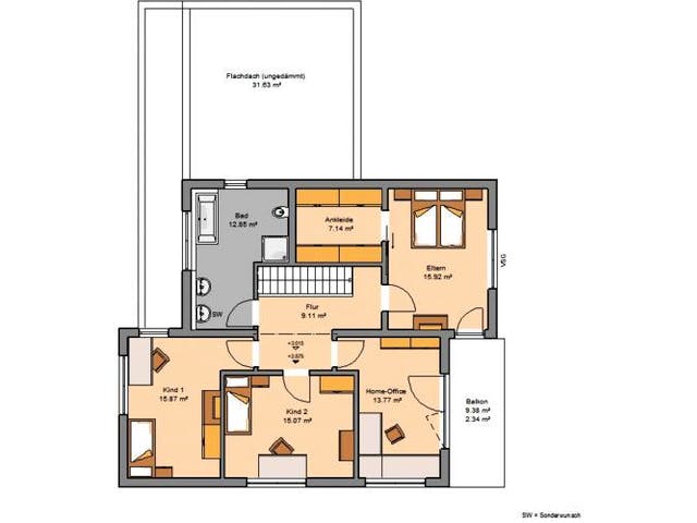 Massivhaus FUTURA BAUHAUS von Kern-Haus Chemnitz Schlüsselfertig ab 474900€, Cubushaus Grundriss 2