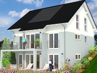 Massivhaus Haus mit Satteldach Variante 23 von Grundsteinhaus Schlüsselfertig ab 197950€, Außenansicht 1