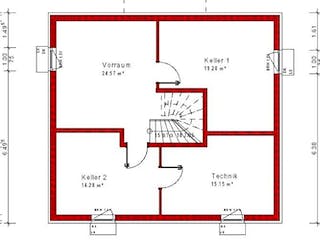 Massivhaus Haus mit Satteldach Variante 23 von Grundsteinhaus Schlüsselfertig ab 197950€, Grundriss 1