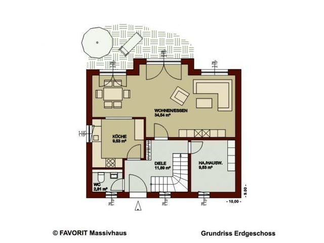 Massivhaus Noblesse 128 (inactive) von FAVORIT Massivhaus Schlüsselfertig ab 246620€,  Grundriss 1
