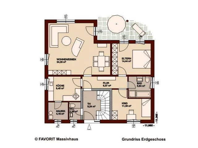 Massivhaus Premium 88-78 (inactive) von FAVORIT Massivhaus Schlüsselfertig ab 321310€, Bungalow Grundriss 1
