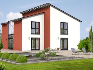 Massivhaus Pultdach Version 7 von Grundsteinhaus Schlüsselfertig ab 311300€, Stadtvilla Außenansicht 1