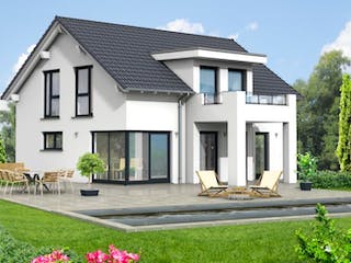 Massivhaus Satteldachhaus Version 344 von Grundsteinhaus Schlüsselfertig ab 197100€,  Außenansicht 1