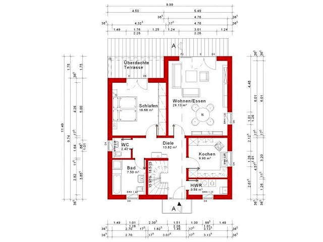 Massivhaus Satteldachhaus Version 84 von Grundsteinhaus Schlüsselfertig ab 258700€,  Grundriss 1