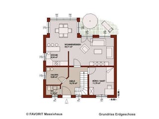 Massivhaus Select 129 von FAVORIT Massivhaus Schlüsselfertig ab 331080€, Satteldach-Klassiker Grundriss 1
