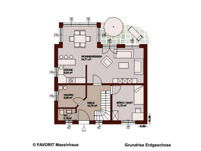 Massivhaus Select 129 von FAVORIT Massivhaus Schlüsselfertig ab 331080€, Satteldach-Klassiker Grundriss 2