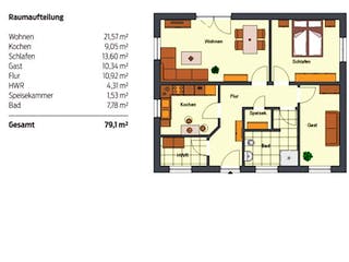 Massivhaus SL Bungalow 79 von SL Bau, Bungalow Grundriss 1