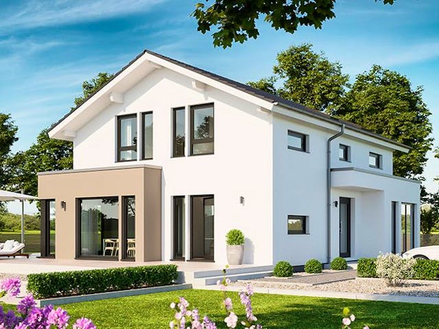 Fertighaus SUNSHINE 144 Bad Vilbel von Living Fertighaus, Satteldach-Klassiker Außenansicht 1