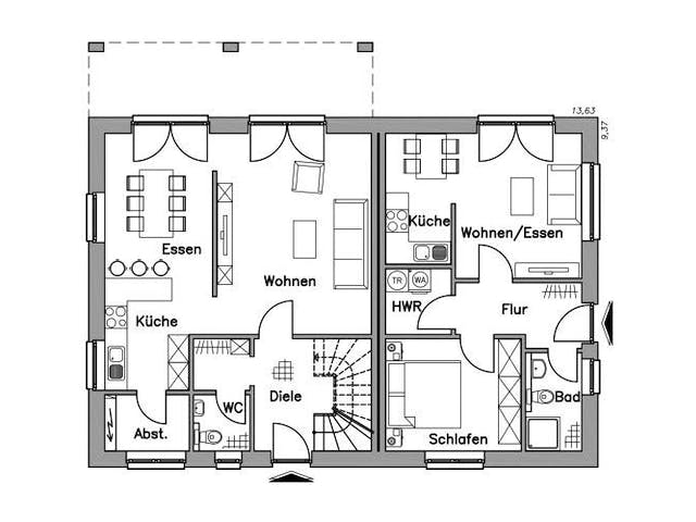 Massivhaus Zweifamilienhaus ZH200 Variante K von Baudirekt,  Grundriss 2