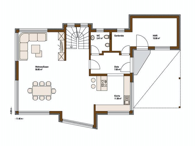 Fertighaus MH Erlangen von Fertighaus WEISS Schlüsselfertig ab 459710€, Satteldach-Klassiker Grundriss 1