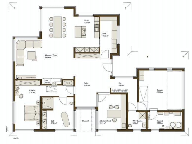 Fertighaus MH Vita von Fertighaus WEISS Schlüsselfertig ab 637788€, Bungalow Grundriss 1