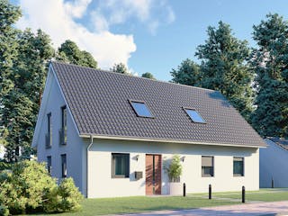 Massivhaus Oslo von MHW Haas Wohnbau, Satteldach-Klassiker Außenansicht 2