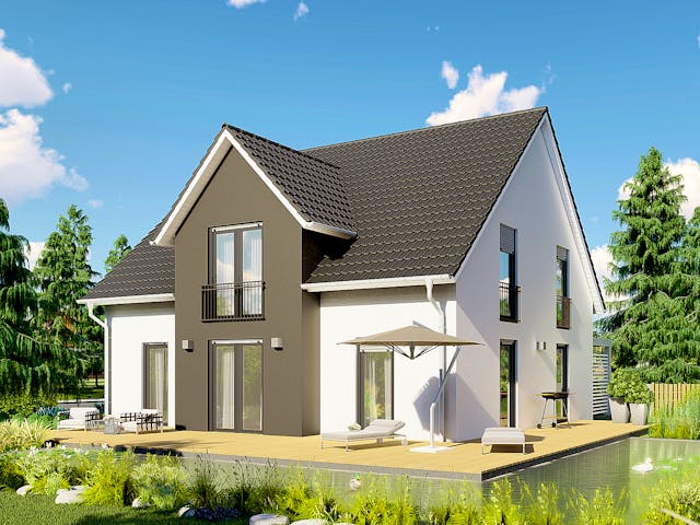 Massivhaus Pisa von MHW Haas Wohnbau, Satteldach-Klassiker Außenansicht 1