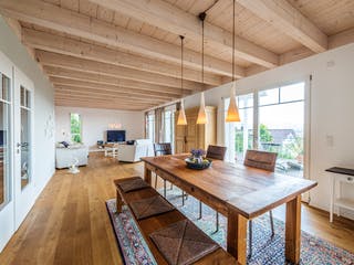 Blockhaus D162 Krastel von Frammelsberger R. Ingenieur-Holzbau, Satteldach-Klassiker Innenansicht 2