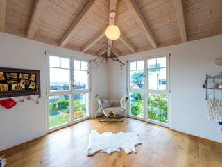 Blockhaus D162 Krastel von Frammelsberger R. Ingenieur-Holzbau, Satteldach-Klassiker Innenansicht 5