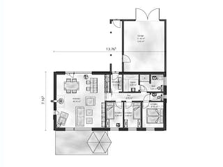 Fertighaus Haus Meyer von Gebrüder Noack Holzbau Schlüsselfertig ab 310000€, Bungalow Grundriss 1