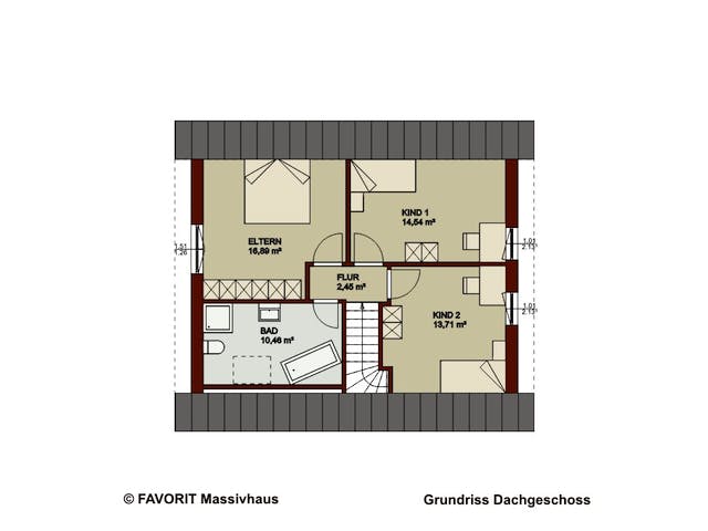 Massivhaus Noblesse 126 von FAVORIT Massivhaus Schlüsselfertig ab 295430€, Satteldach-Klassiker Grundriss 2