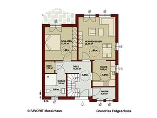 Massivhaus Noblesse 153 von FAVORIT Massivhaus Schlüsselfertig ab 347400€, Satteldach-Klassiker Grundriss 1