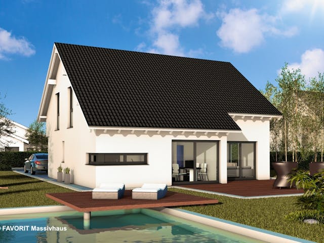 Massivhaus Noblesse 155 von FAVORIT Massivhaus Schlüsselfertig ab 342750€, Satteldach-Klassiker Außenansicht 1 Massivhaus Noblesse 155 von FAVORIT Massivhaus Schlüsselfertig ab 342750€, Satteldach-Klassiker Außenansicht 1