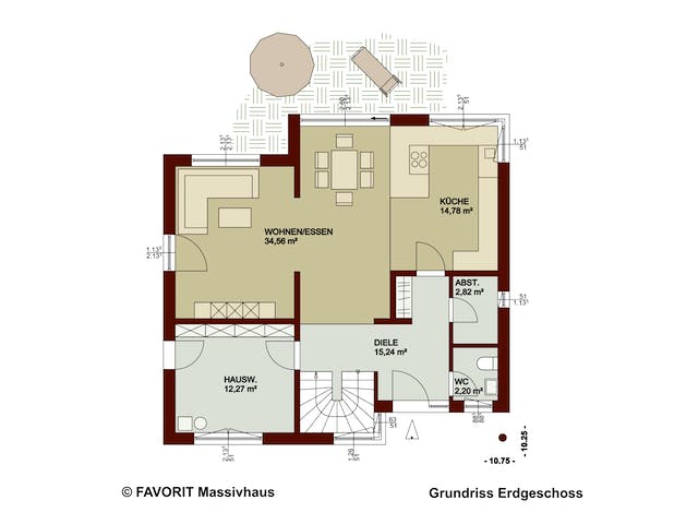 Massivhaus Noblesse 155 von FAVORIT Massivhaus Schlüsselfertig ab 342750€, Satteldach-Klassiker Grundriss 1