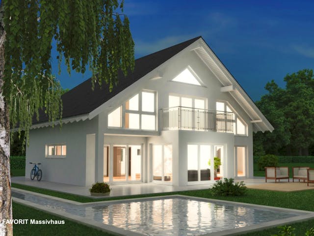 Massivhaus Noblesse 195 von FAVORIT Massivhaus Schlüsselfertig ab 443620€, Satteldach-Klassiker Außenansicht 1 Massivhaus Noblesse 195 von FAVORIT Massivhaus Schlüsselfertig ab 443620€, Satteldach-Klassiker Außenansicht 1