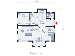Fertighaus Musterhaus Simmern von OKAL Haus Schlüsselfertig ab 322900€, Satteldach-Klassiker Grundriss 1