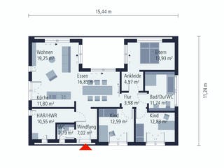 Fertighaus Musterhaus Stelle von OKAL Haus Schlüsselfertig ab 429900€, Bungalow Grundriss 1