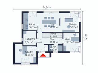 Fertighaus Musterhaus Werder von OKAL Haus Schlüsselfertig ab 527900€, Satteldach-Klassiker Grundriss 1