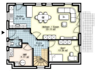 Massivhaus Pluto von OLFA Haus Schlüsselfertig ab 315500€, Satteldach-Klassiker Grundriss 1